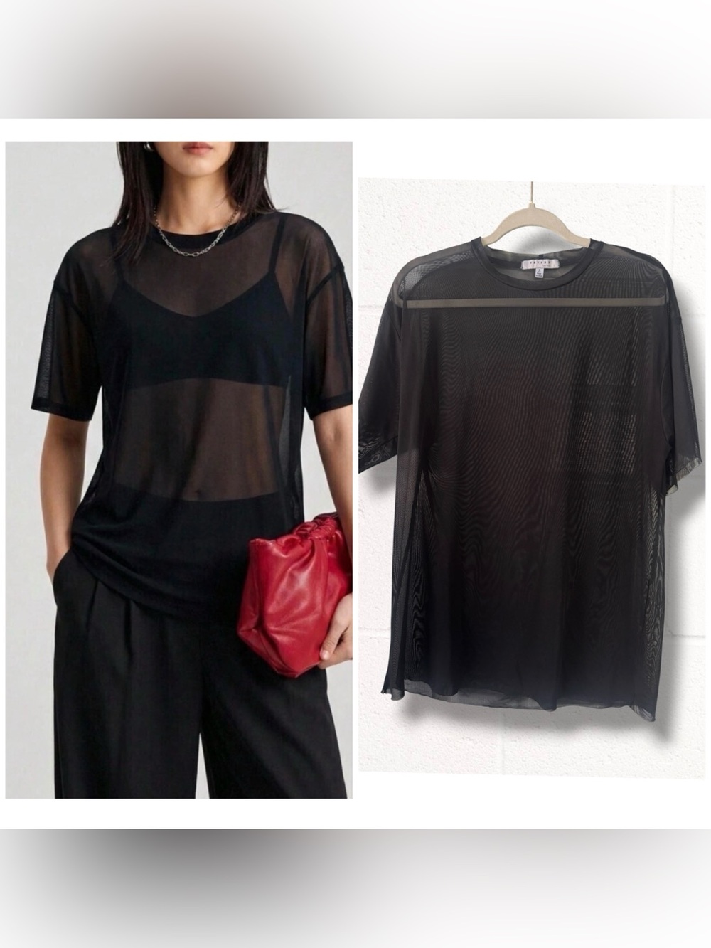 Favlux Fashion Black Sheer Oversized Short-Sleeve Mesh Top, Small